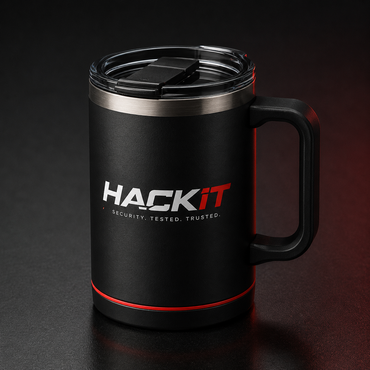 Matte black HackIT insulated mug