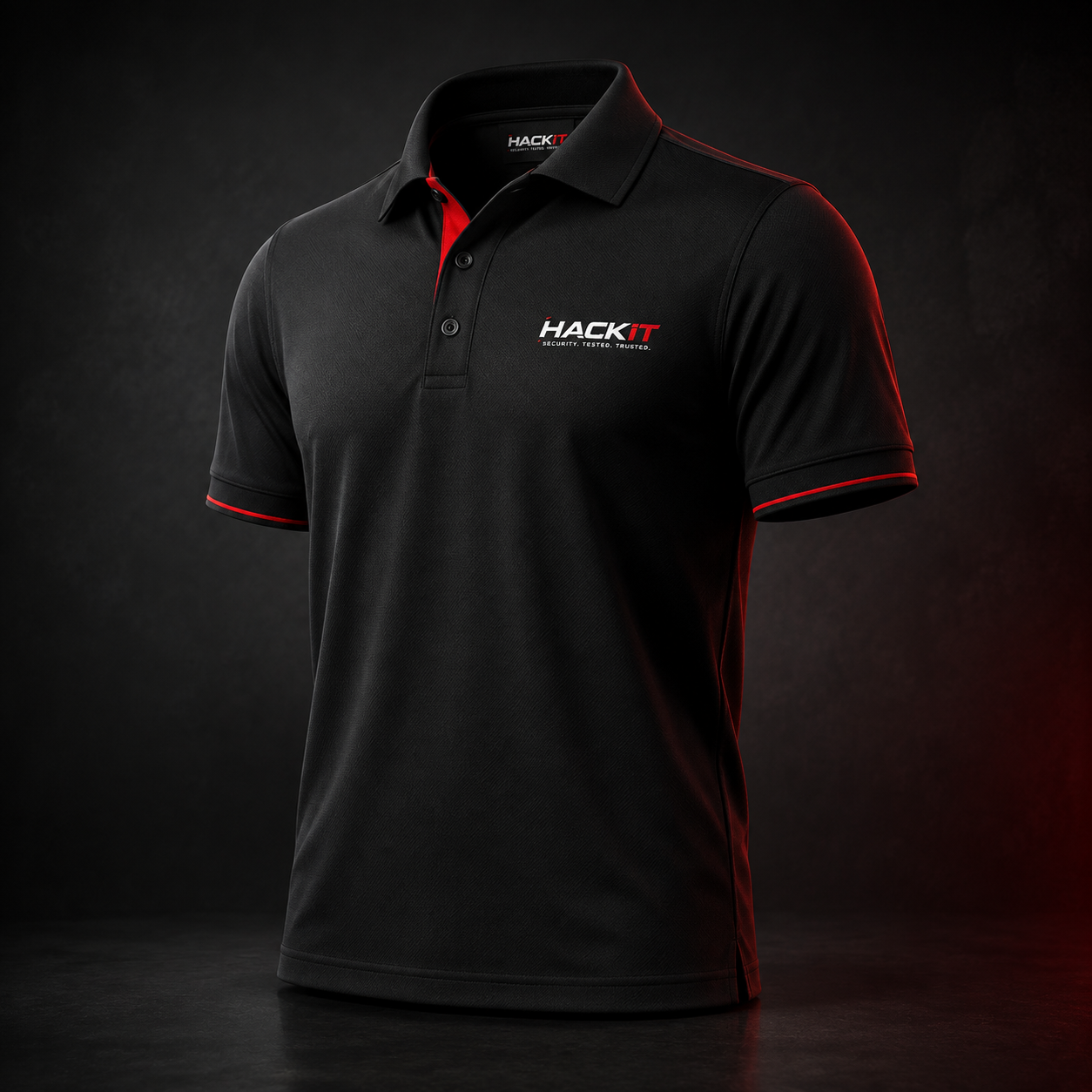 Black HackIT performance polo shirt